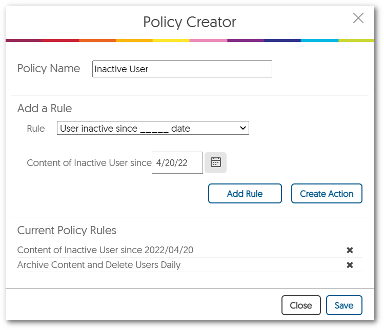 The Policy Creator featuring the new rule. 