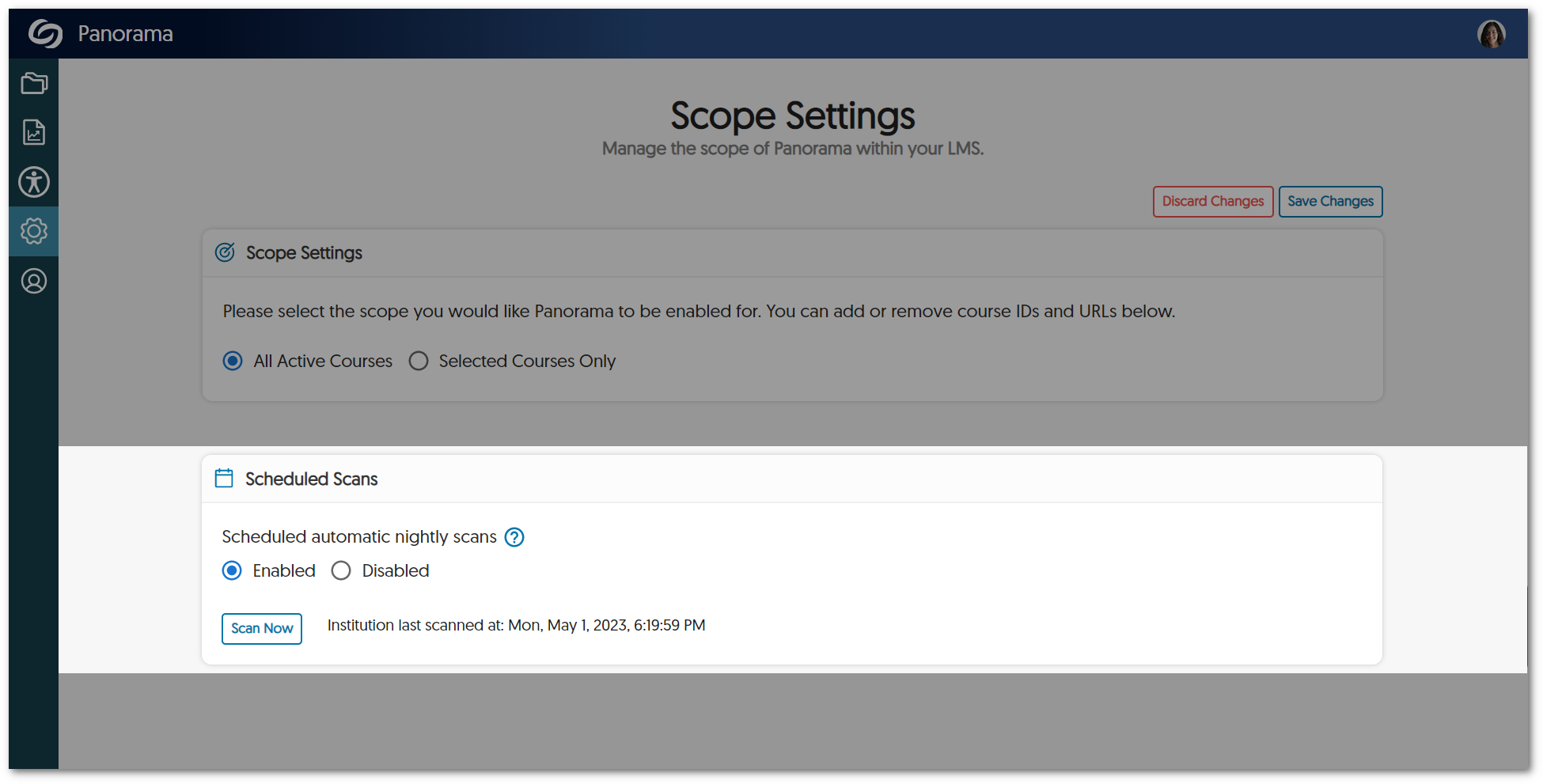 New Scope settings page features a panel for Schedules Scans. 