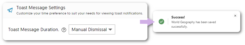 New toast message UI.