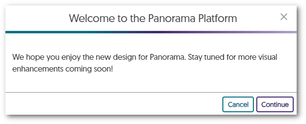 Modal displaying new branding for Panorama. 