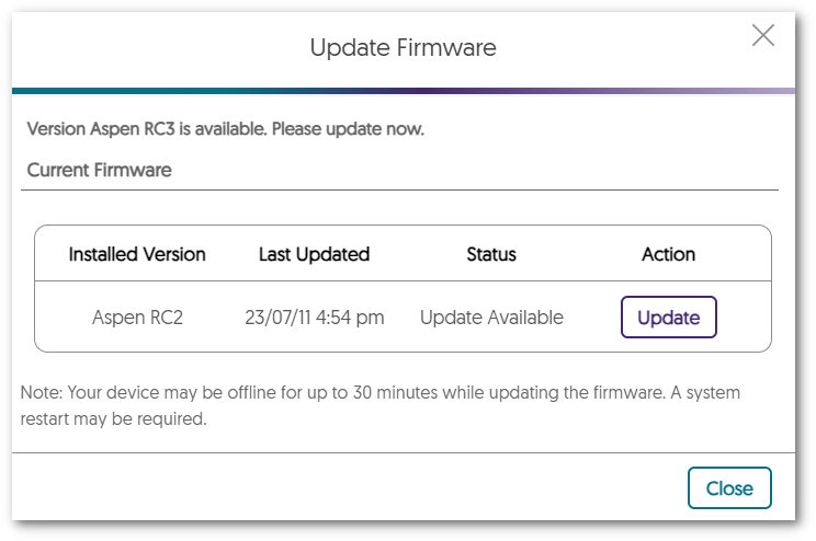 Update Firmware modal