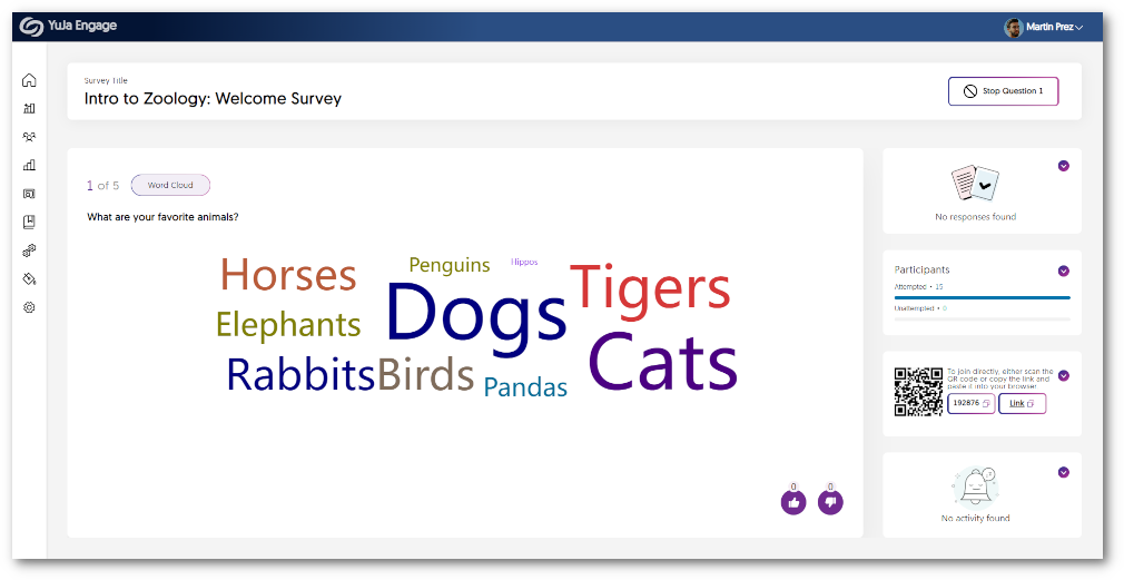 Word Cloud answers shown in the Release Poll dashboard.
