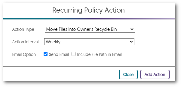 Policy action to move files into owner's recycle bin.
