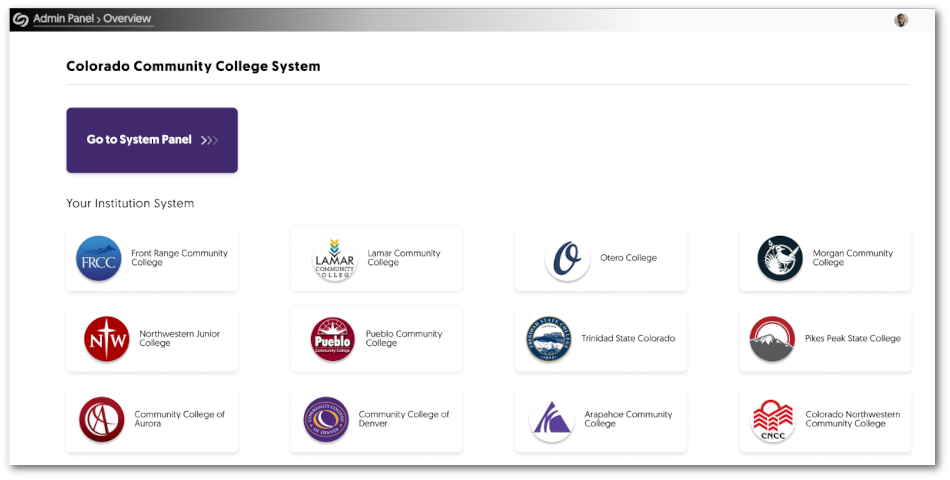 System Panel view of campuses.