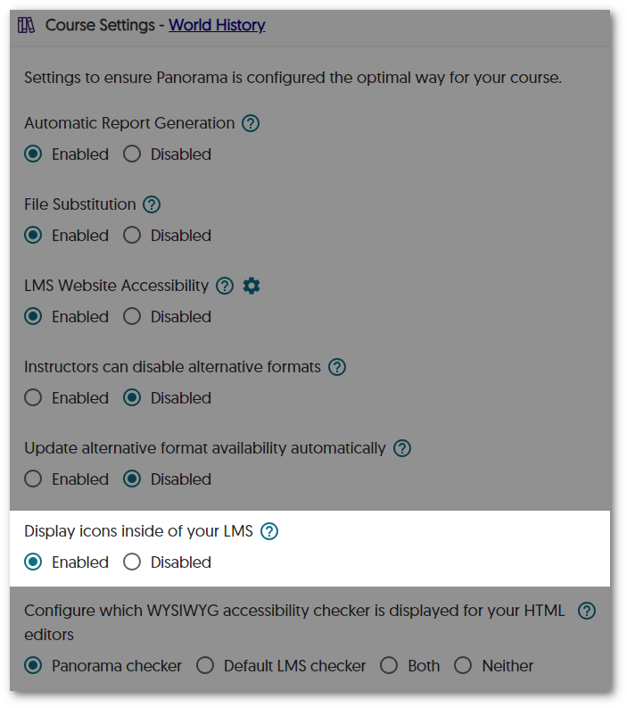 Disable icon setting at the course level.