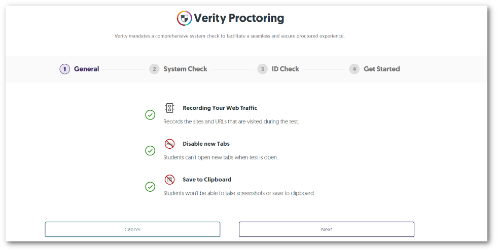 Verity proctoring checklist.