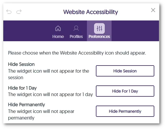 Visibility options for the Accessibility icon.