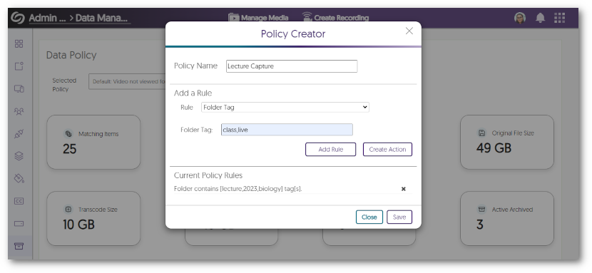 The Policy Creator showcasing the Folder Tag policy.