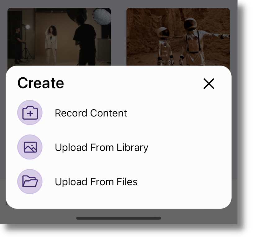 The new YuJa Video recording workflow, featuring the ability to Record Content, Upload From Library, and Upload From Files.