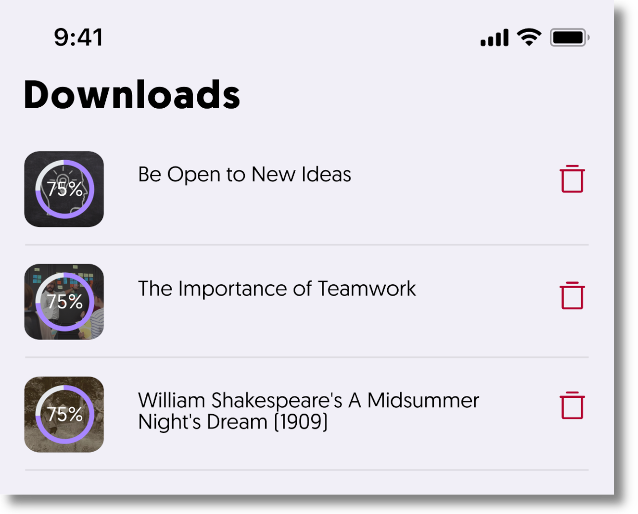 The new Downloads tab, where users can track and manage their downloaded content.