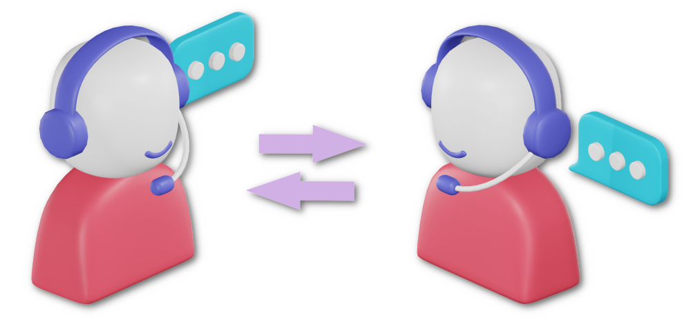 Icon of two people talking with headsets.