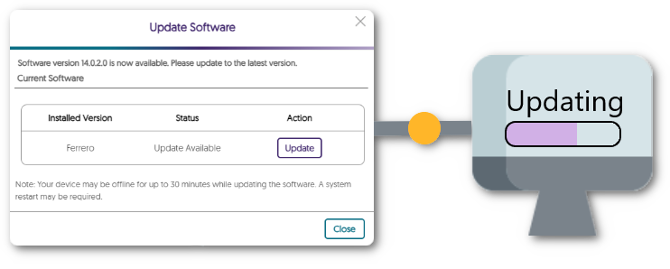 Update modal for software capture showing an update is available for download.