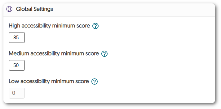 global settings show the threshold numbers for high, medium and low accessibility.