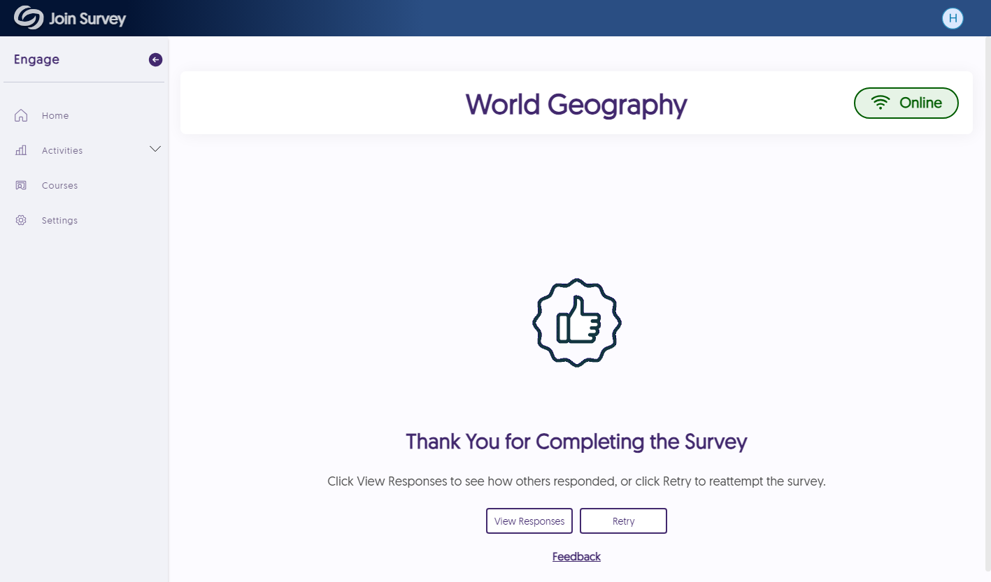 The reattempt option is shown after a survey is completed.