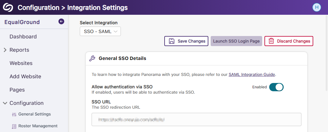 The settings to enable SSO integration.