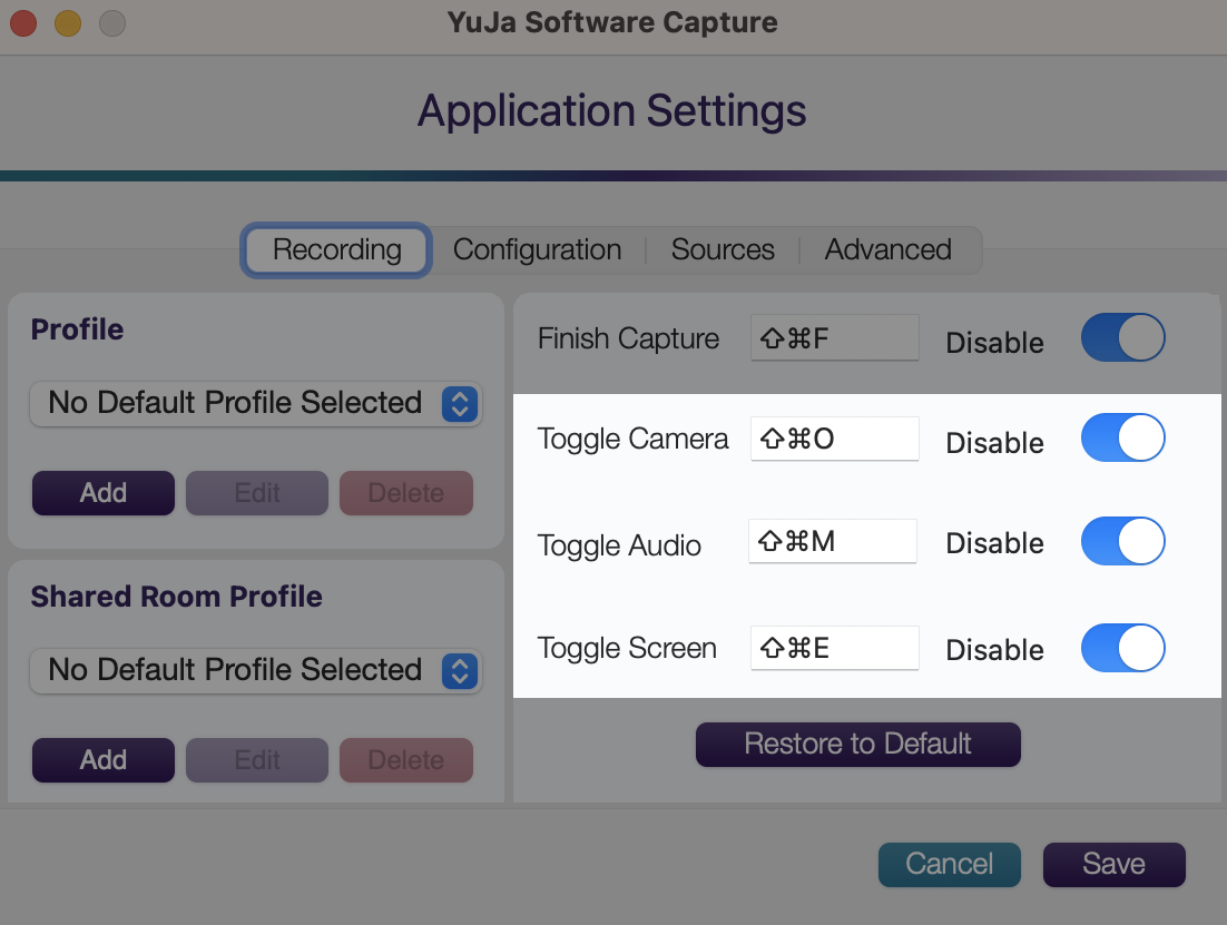 The hotkeys are shown in the application settings.