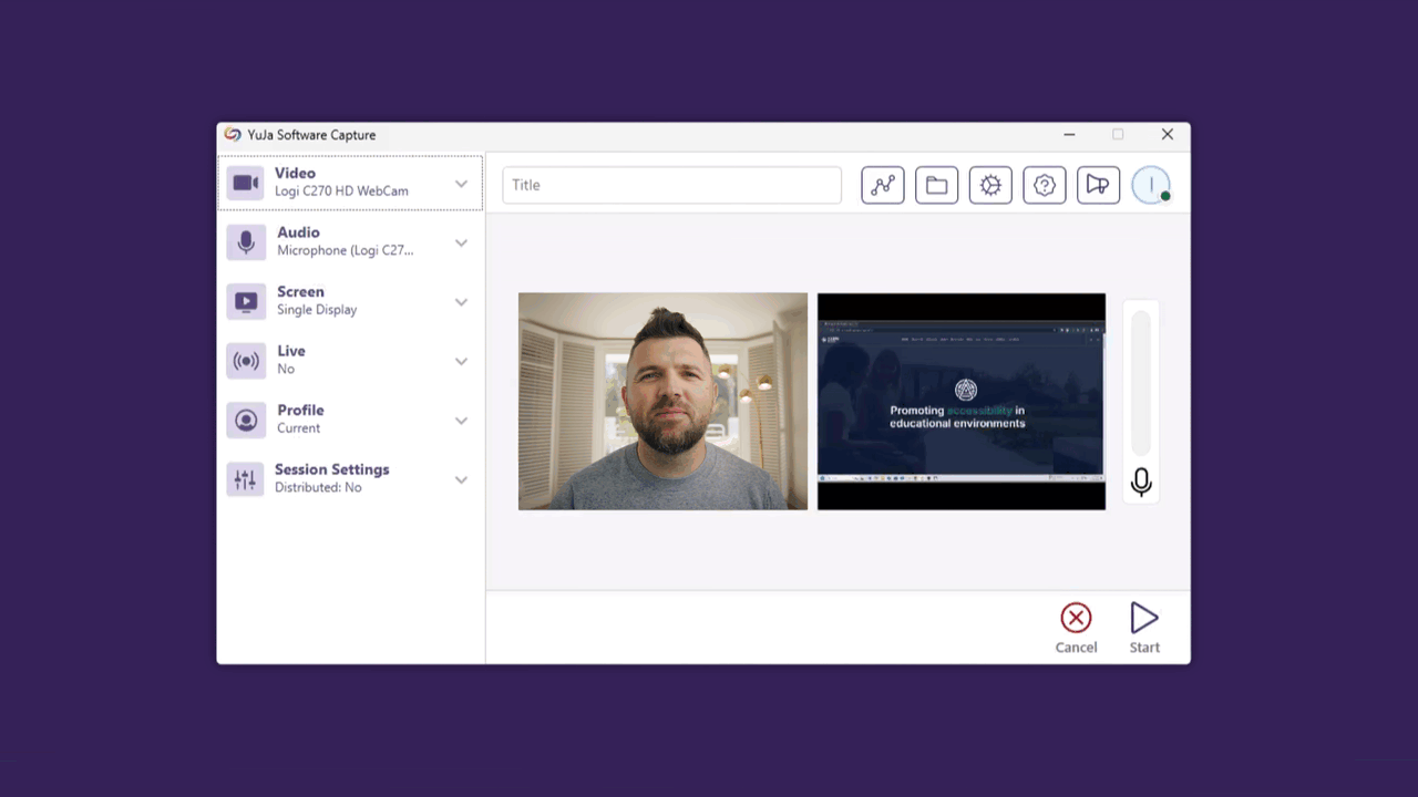 A gif showcasing improved navigation of screen reader in YuJa Software Capture.