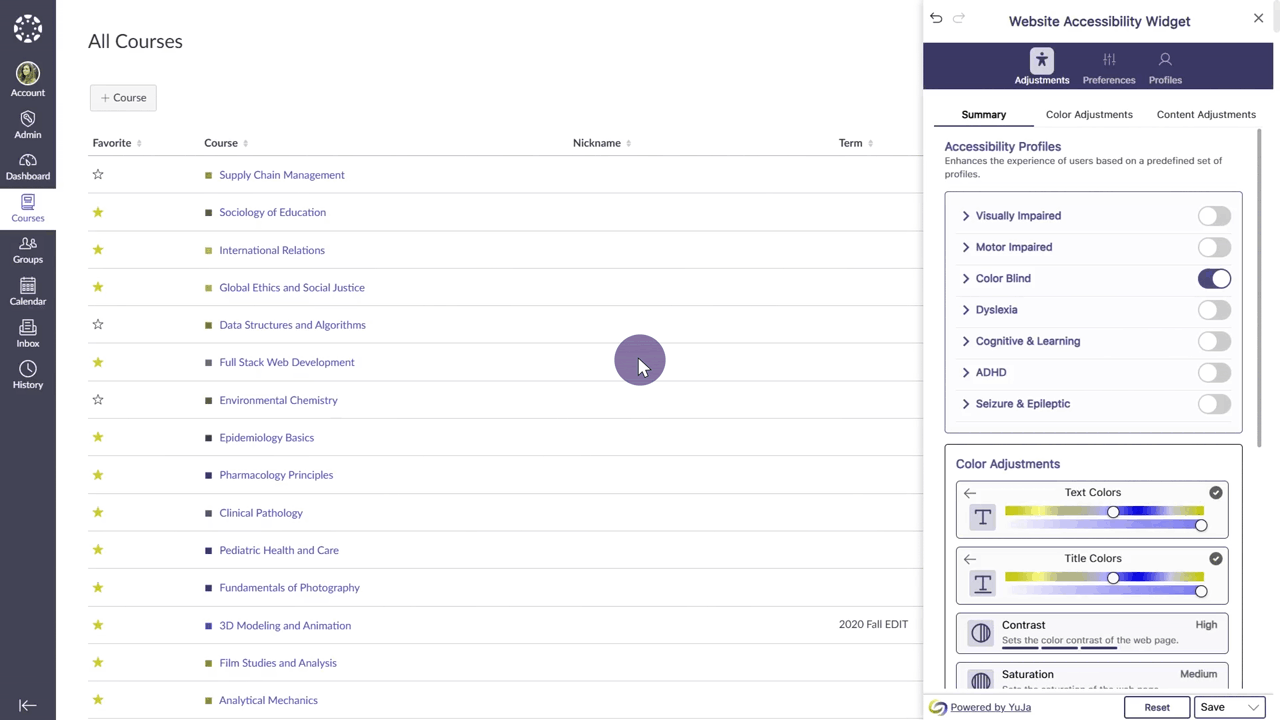 A gif showing how you can create and save custom profile in the YuJa Website Accessibility Widget.