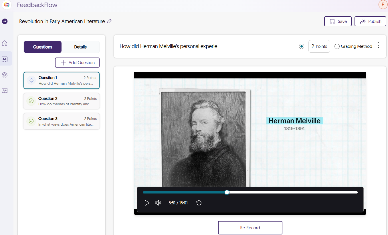 The image shows the interface of question creation in FeedbackFlow. 