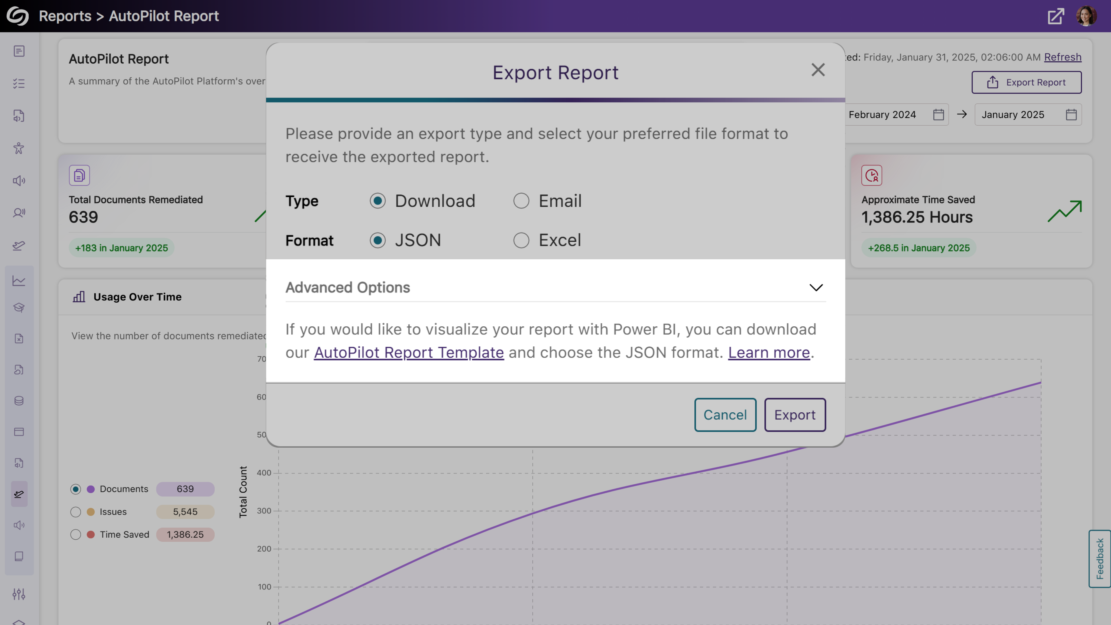 The option to download an autopilot report template is shown.