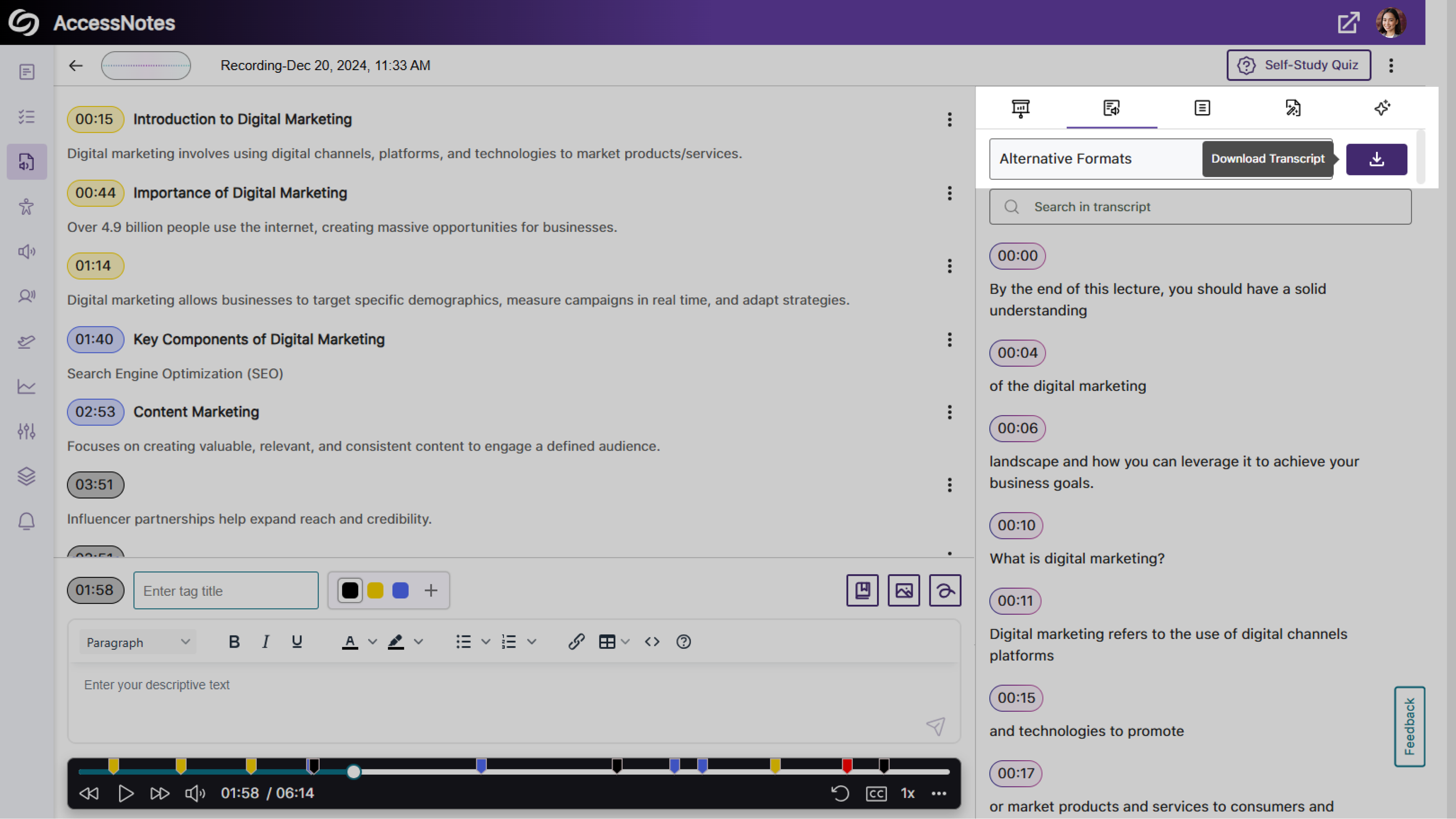 YuJa AccessNotes Note-Taking Platform Update – v25.1.0 Release