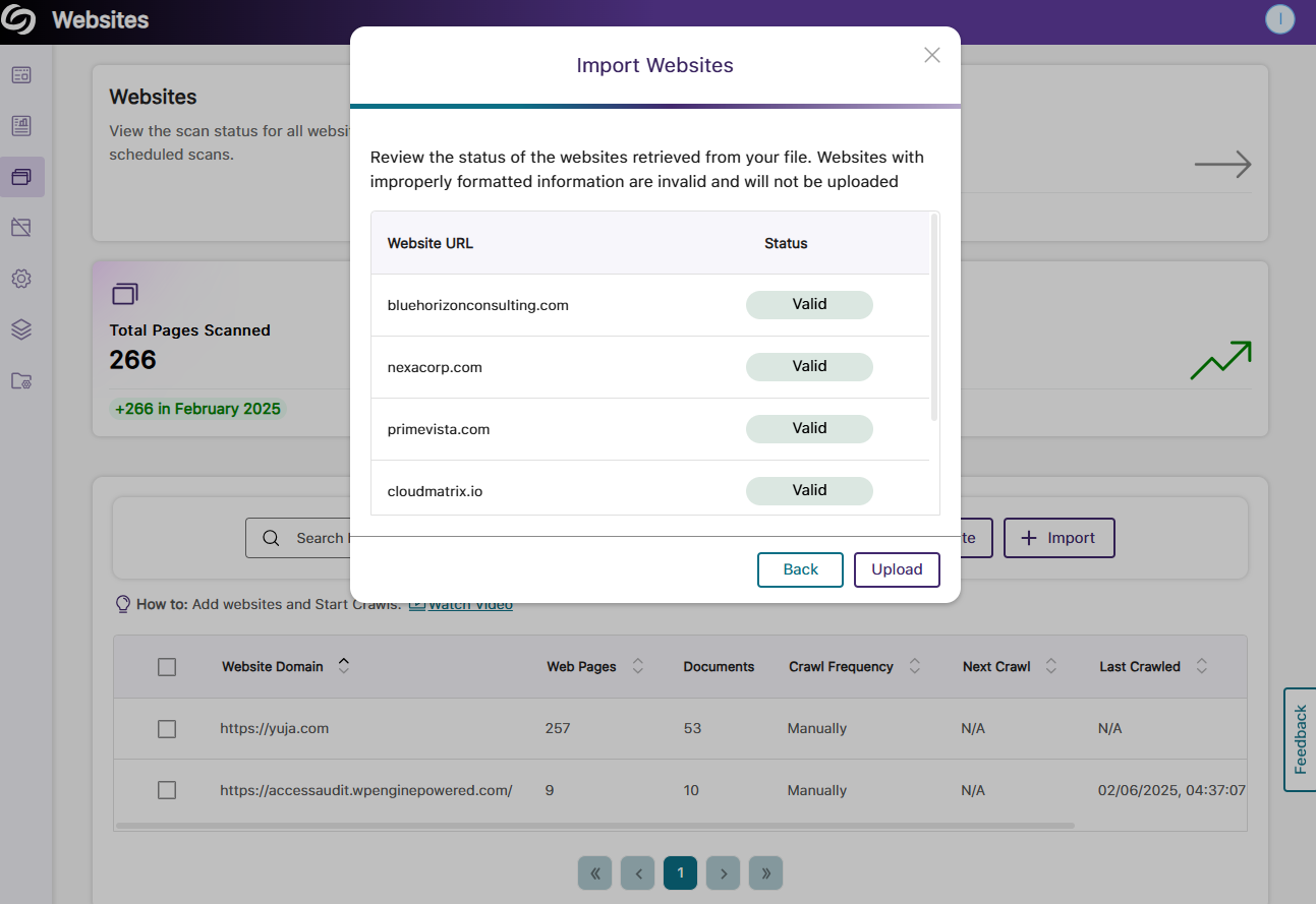 An image showing the Website page of EqualGround highlighting the website import window.