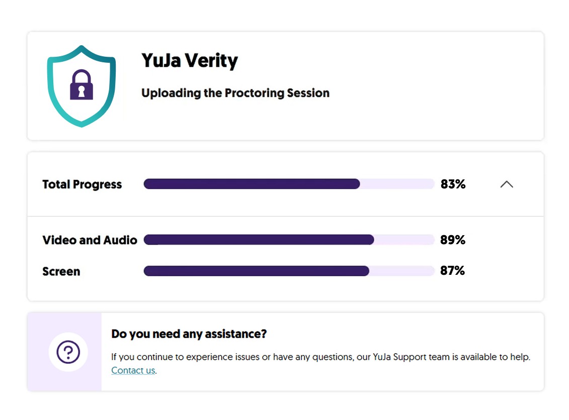 An image showcasing the new progress bar of uploading assessment recording to Verity. 