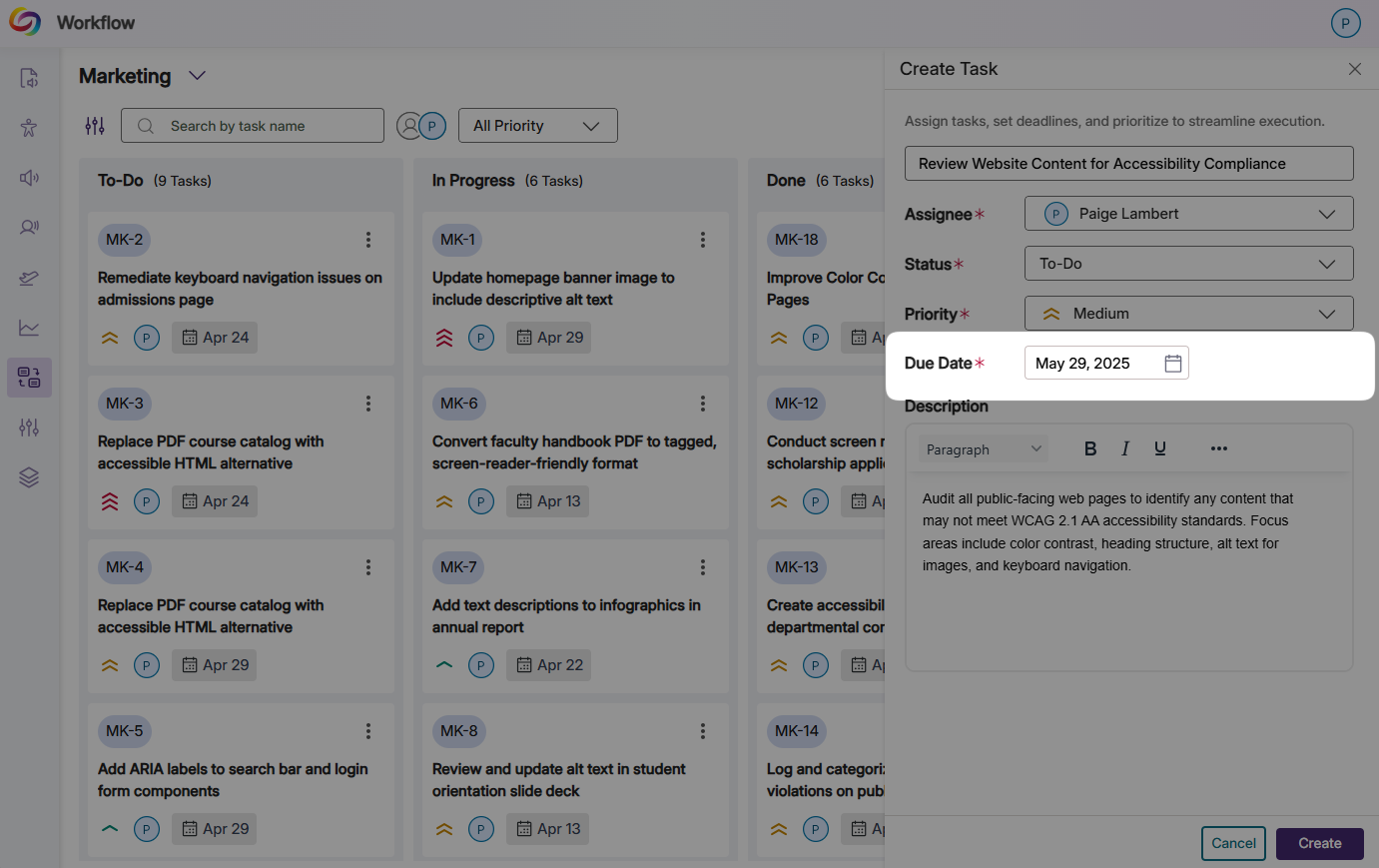 Due Date Functionality Added for all Accessibility Tickets