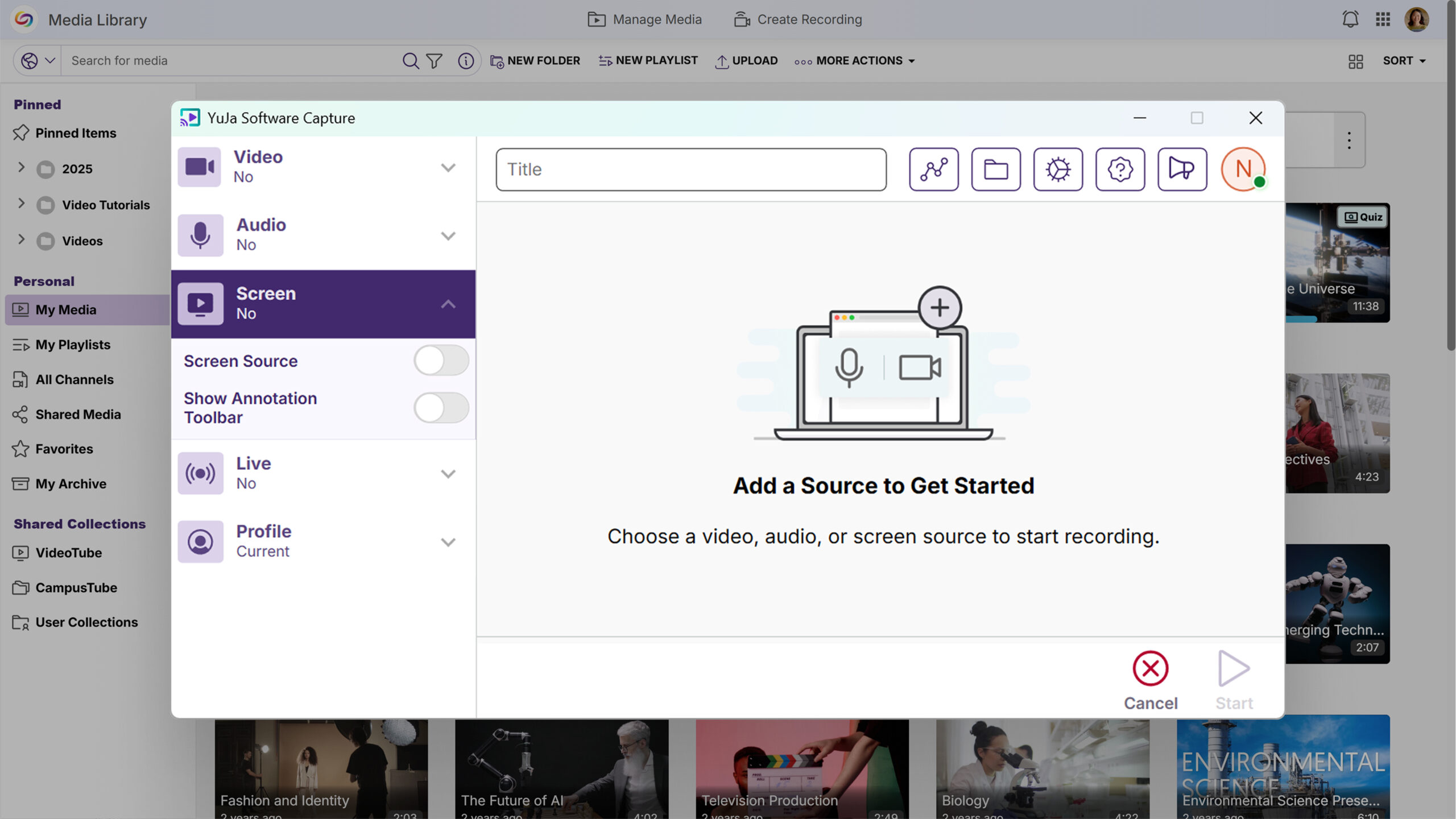 Updated “Add a Source to Get Started” Interface