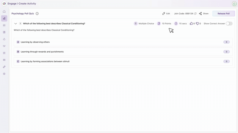 Improved Poll Creation Workflow: A new configuration step has been introduced during poll creation that allows instructors to easily configure all poll settings in one place, reducing setup time and minimizing errors.