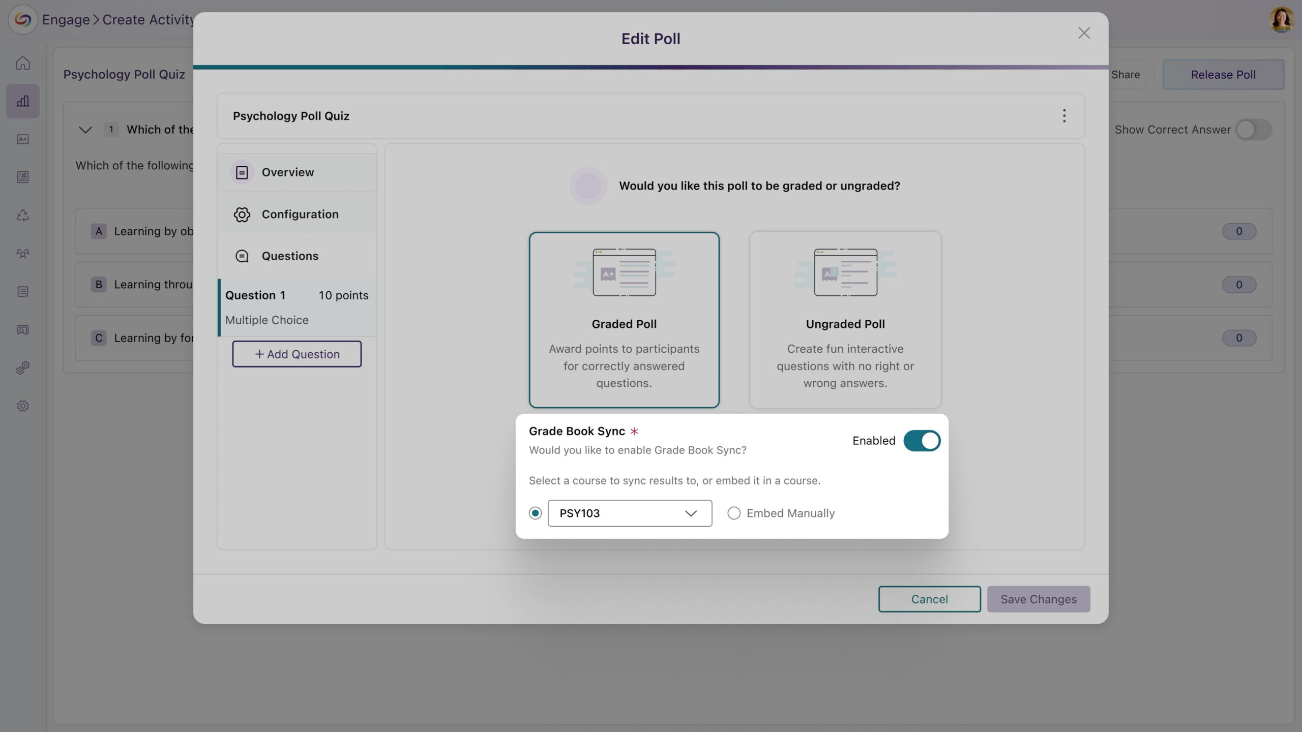 Enhanced Grading and Embedding Options: Instructors can now decide whether a poll should be graded and whether it should be embedded in the LMS, all within the poll creation flow, helping eliminate confusion around gradebook synchronization and improves overall workflow clarity.