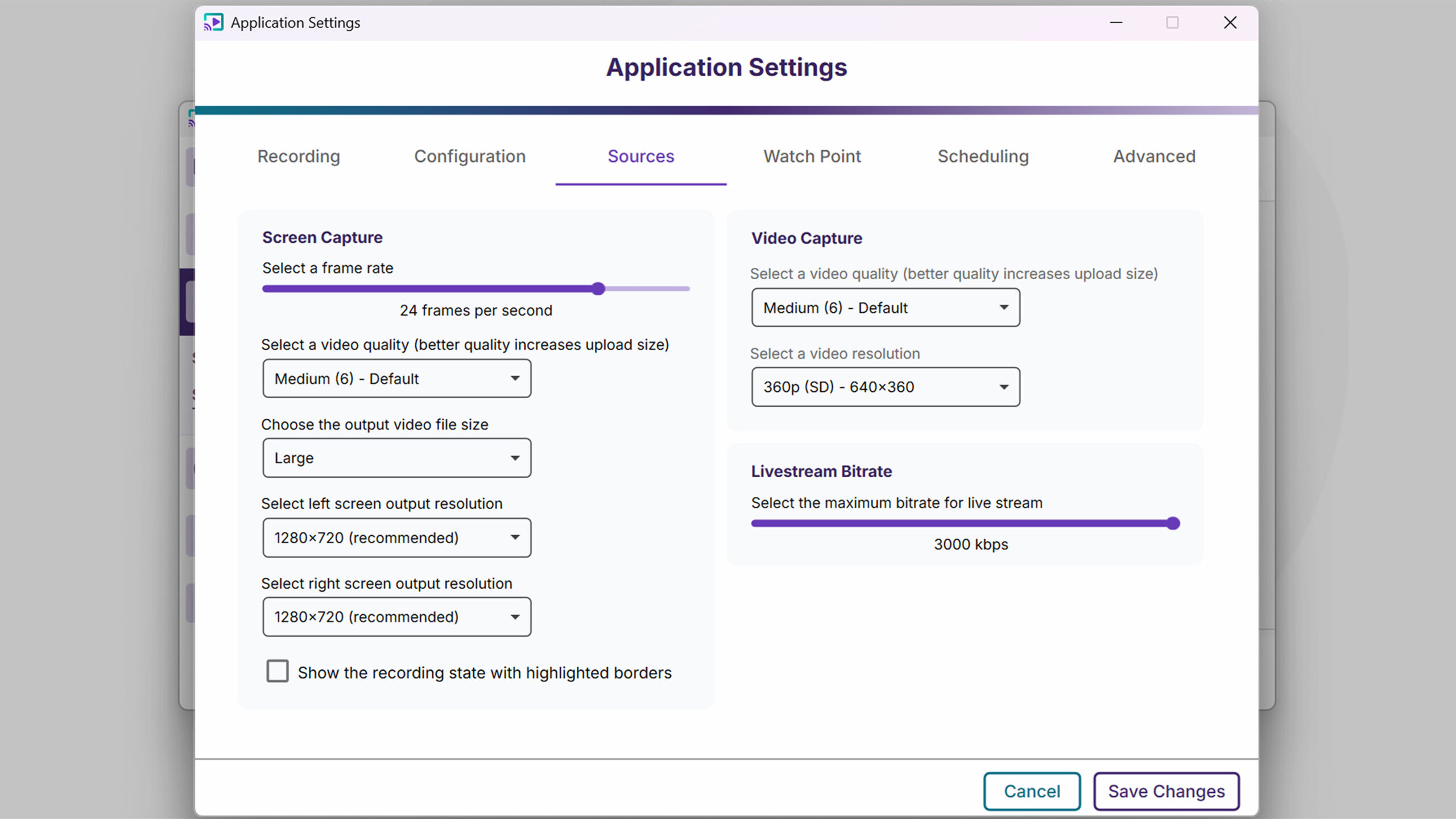 Set Default Video Capture Resolution in Application Settings