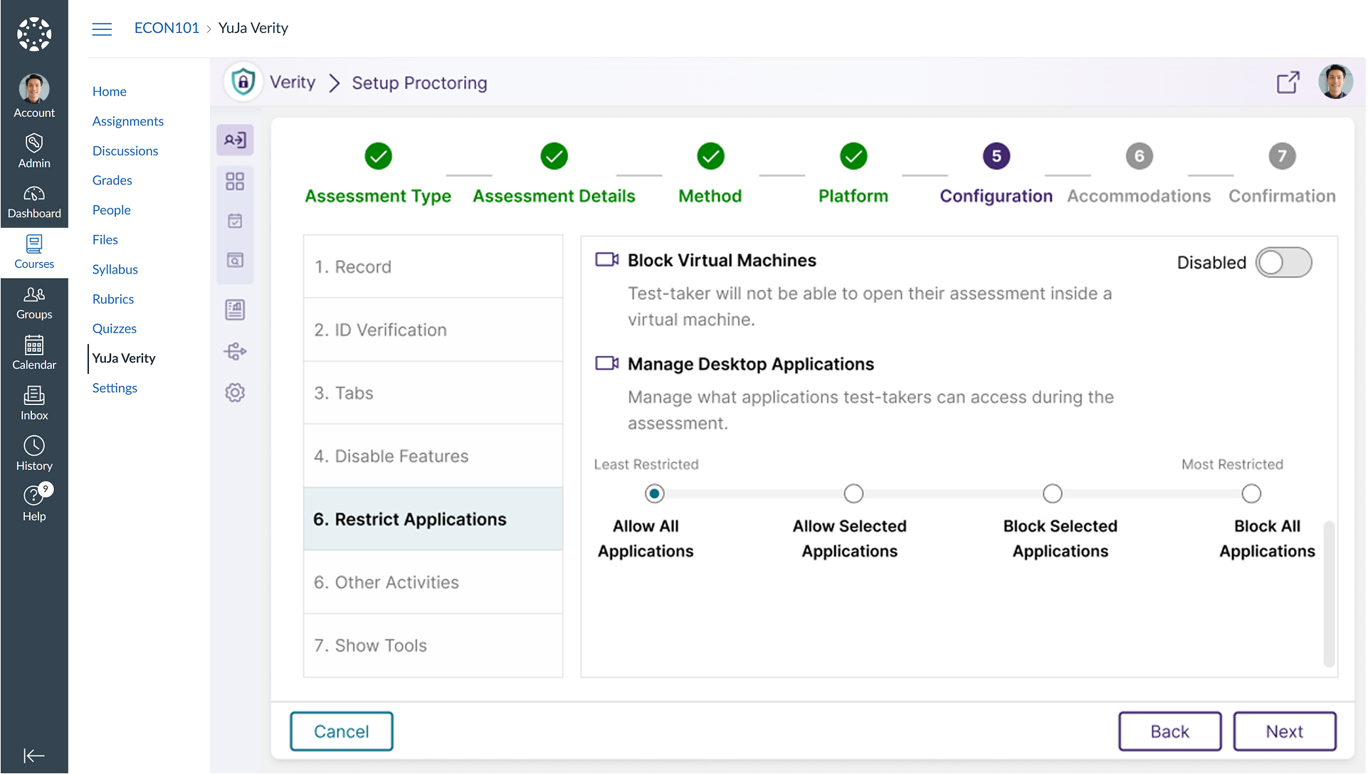 Allow Only Specific Applications During Lockdown Assessments