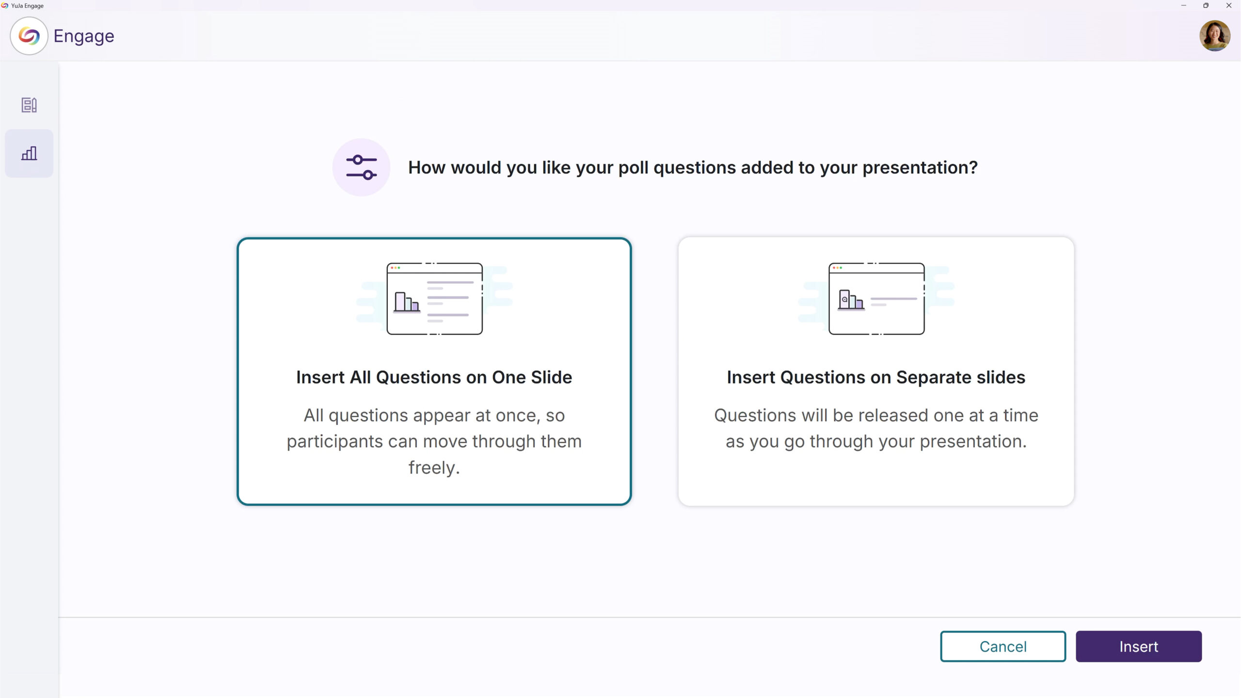 Controlled Question Sharing: Previously, questions were shared automatically when presenting slides. Now, presenters have full control to decide when to share or stop sharing questions and activities.