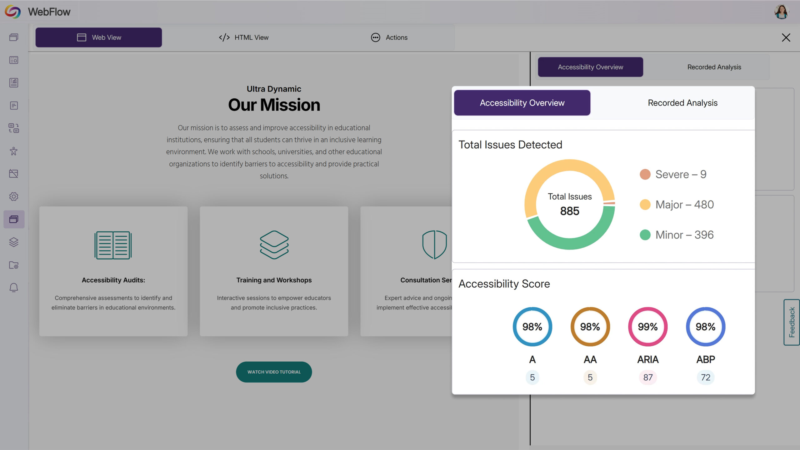 Complete reporting functionality similar to website scanning, ensuring full visibility into accessibility compliance across interactive experiences
