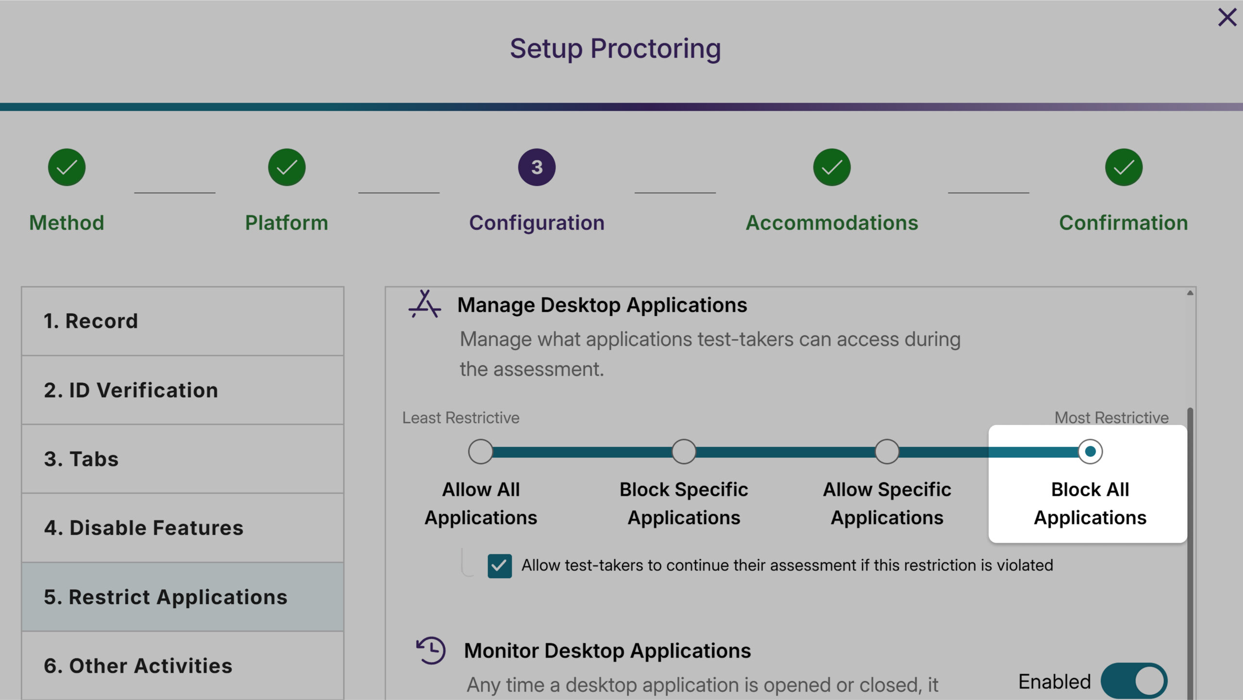 Screenshot of the Block All Applications option highlighted.