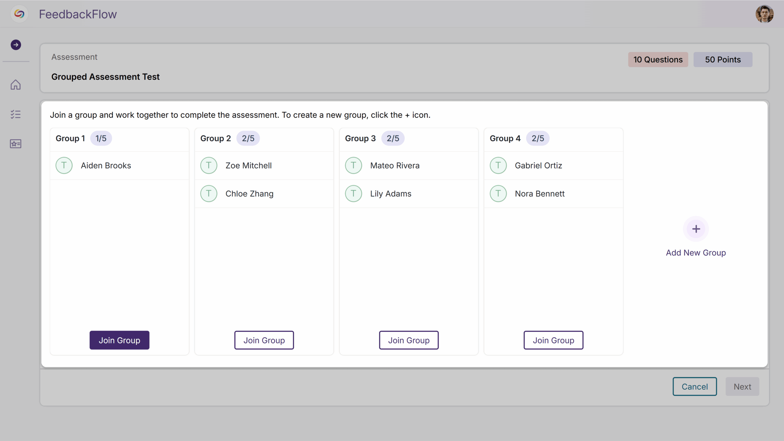 Streamlined Student Experience: Students will be able to join or create groups directly within assessments, with intelligent workflow direction and seamless submission sharing that preserves previously submitted responses for collaborative editing.