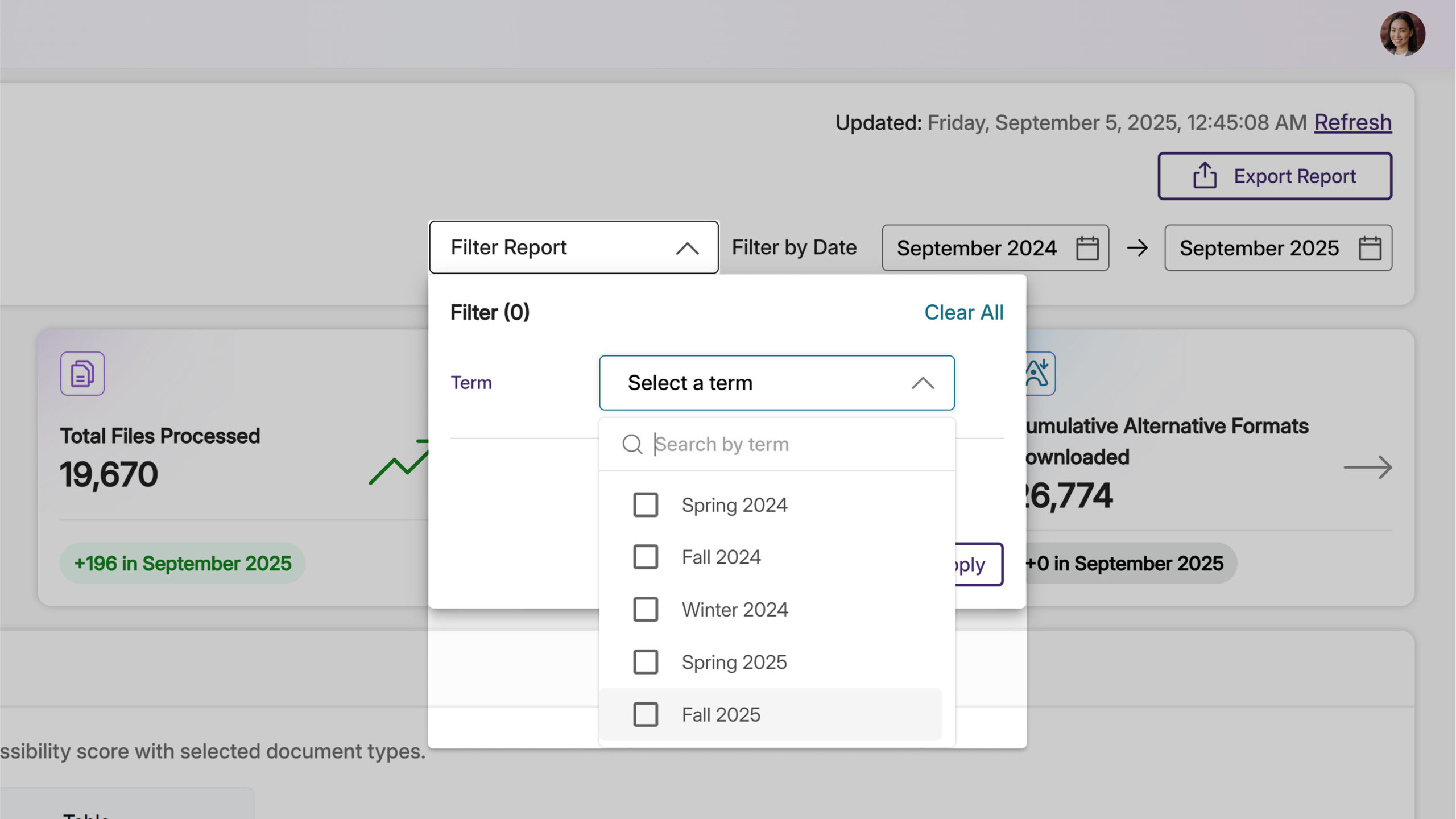 Filter Reports by Academic Year with Multiple Term Selection